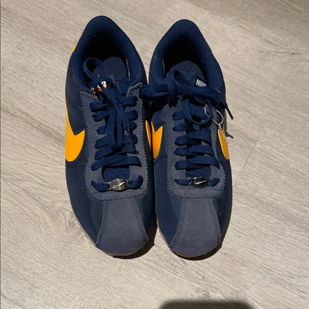 Nike Cortez Navy and Gold Athletic Shoes - Picture 2 of 3
